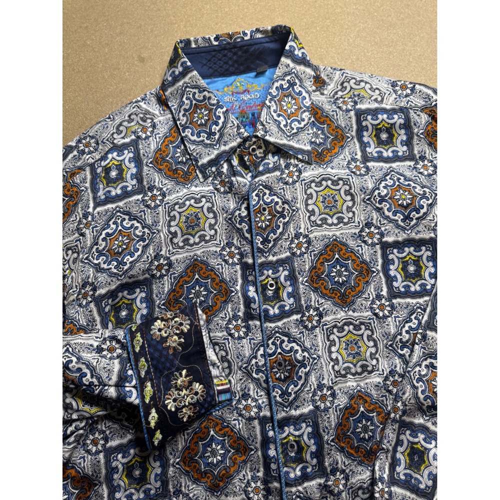 Silk Road Robert Graham‎ Button Down Shirt Tile Print Long Sleeve 2XL $570